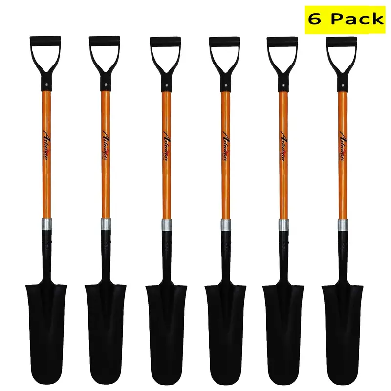 Ashman Drain Spade Shovel – 6-Pack, 48-Inch D-Handle Design with Thickened Steel Blade, Bright Orange Multipurpose Garden Tool