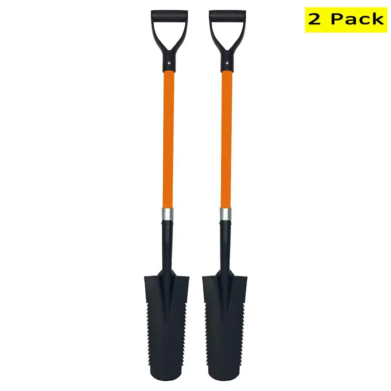 Ashman Drain Spade with Aggressive Teeth – 2-Pack, 48-Inch D-Handle Spade, 16-Inch Reinforced Steel Blade, Bright Orange Multipurpose Tool