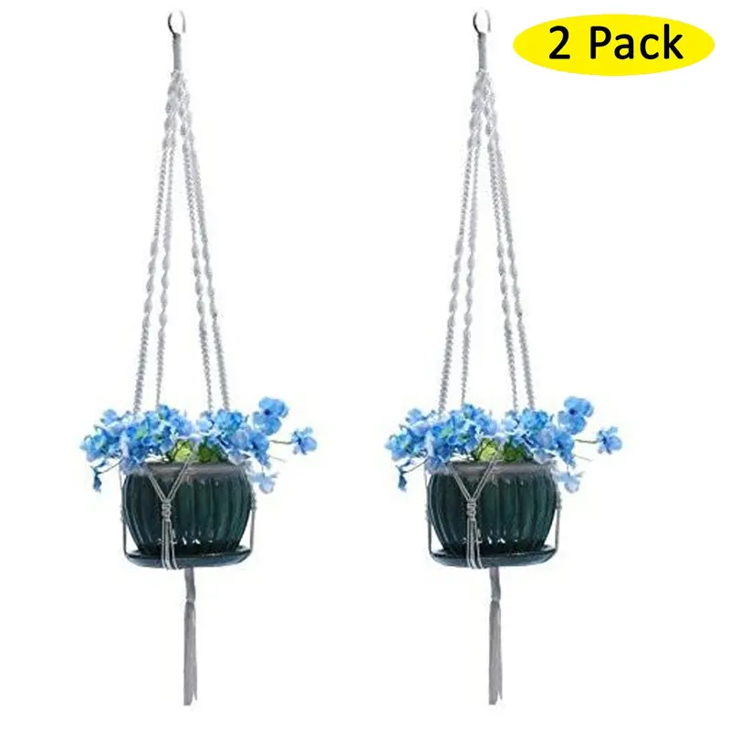 Ashman Handcrafted Macramé Plant Hanger – White 4-Leg Design with Silver Ring, 2-Pack for Indoor & Outdoor Pots