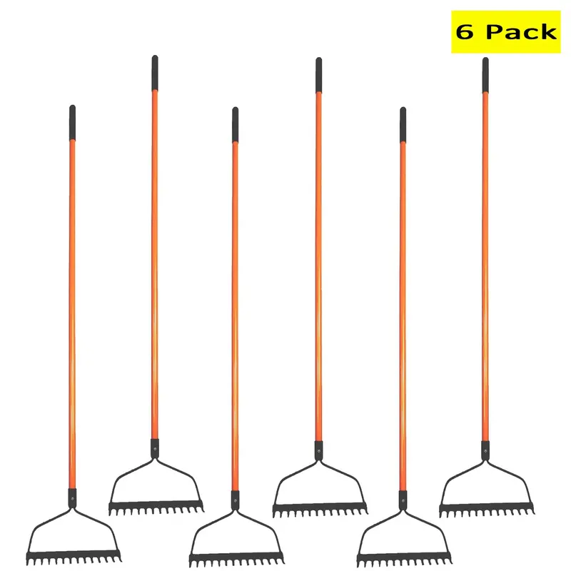 Ashman Heavy-Duty Bow Rake – 6-Pack, 56-Inch Fiberglass Handle with Ergonomic Rubber Grip, Rust-Resistant Design