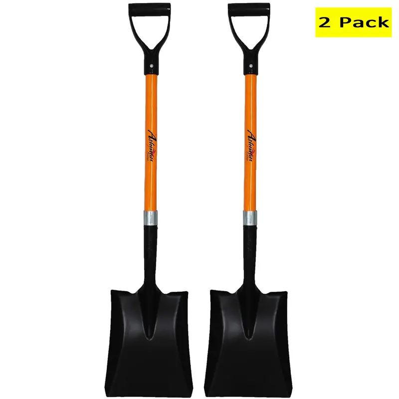 Ashman Heavy-Duty Square Shovel – 2-Pack, 41-Inch D-Handle with Fiberglass Shaft and Reinforced Blade