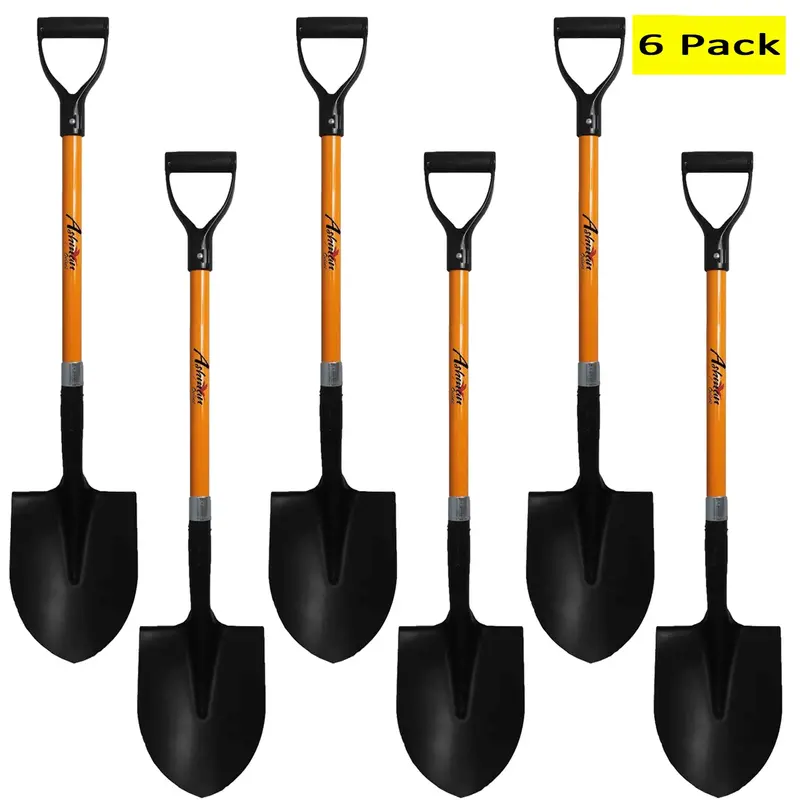 Ashman Large Round Shovel – 6-Pack, 41-Inch Fiberglass Shaft with D-Handle, Heavy-Duty Blade, Lightweight & Long-Lasting
