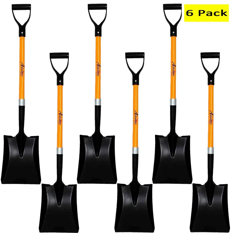 Ashman Large Square Shovel – 6-Pack, 41-Inch D-Grip Shaft, Premium Orange Multipurpose Blade, Reinforced for Tough Soil & Landscaping