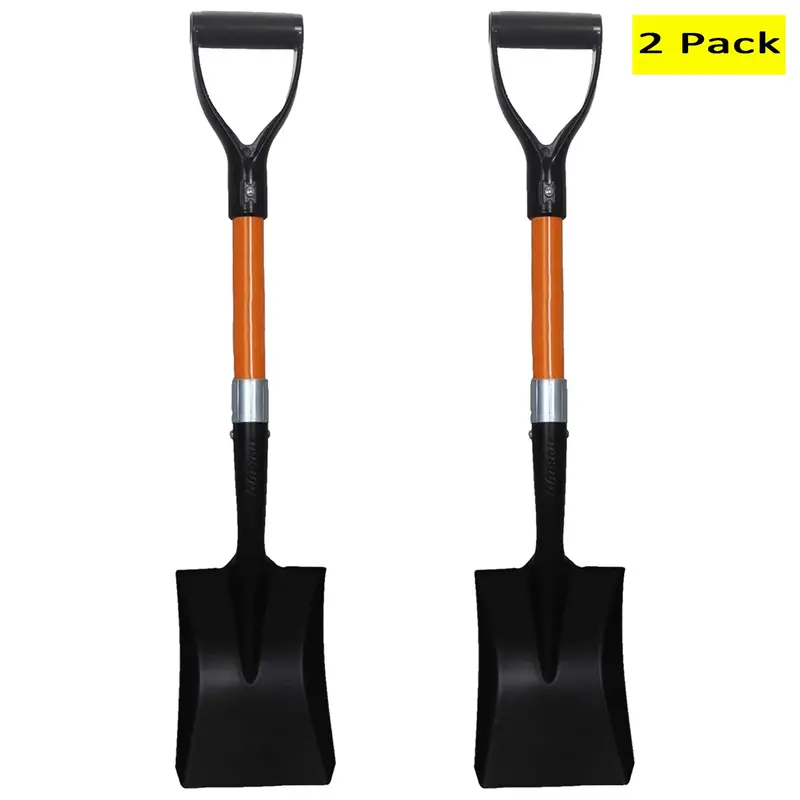 Ashman Medium Square Shovel – 2-Pack, 27-Inch D-Cup Handle, Reinforced Blade, Ergonomic Grip, Bright Orange Garden Essential
