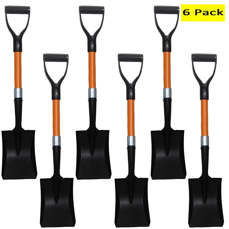 Ashman Medium Square Shovel – 6-Pack, 27-Inch D-Cup Handle, Reinforced Blade, Ergonomic Grip, Bright Orange Garden Essential