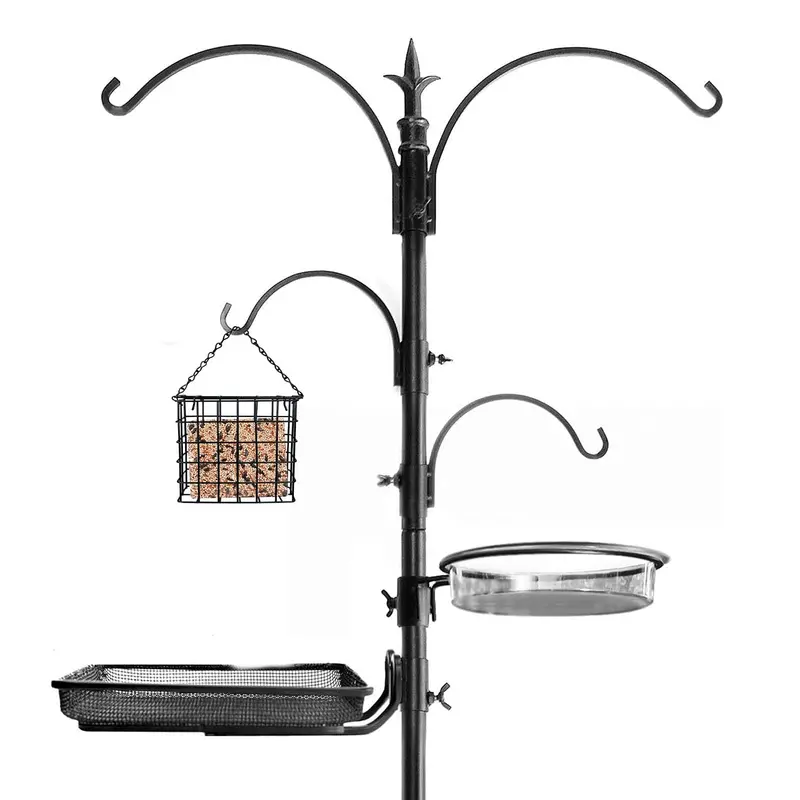Ashman Tall Bird Feeding Station – 5-Arm Hanging Platform with Suet Cage, Water Dish, and Top Hook (22″ W x 91″ H)