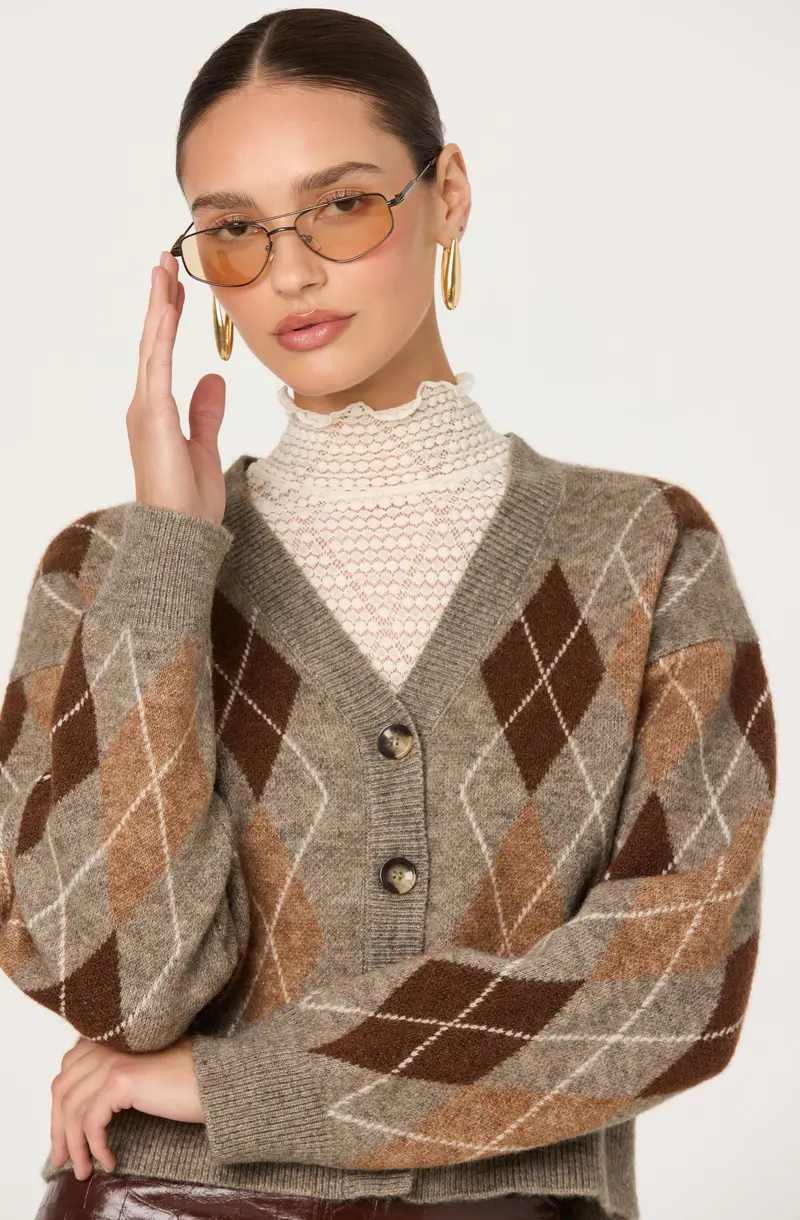 Ashtyn Argyle V-Neck Open-Front Cardigan
