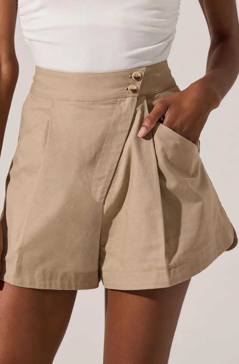 Asymmetrical Linen Shorts with Relaxed Fit