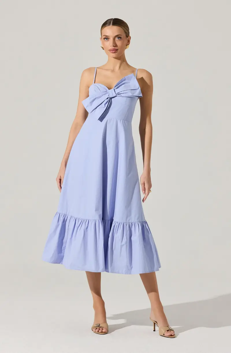 Asymmetrical Midi Dress Featuring Bow Detail