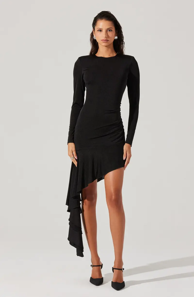 Asymmetrical Mini Dress with Ruffled Hem