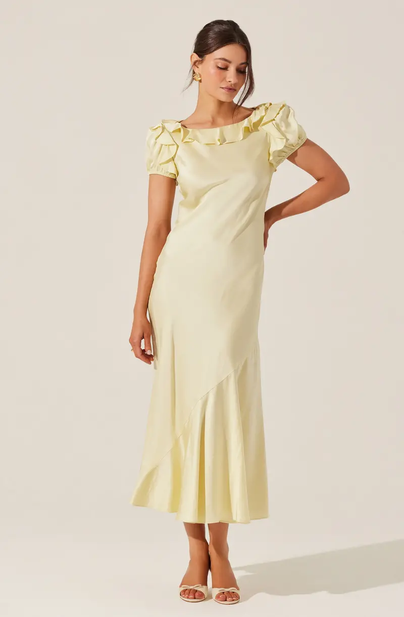 Auden Satin Ruffled Midi Dress