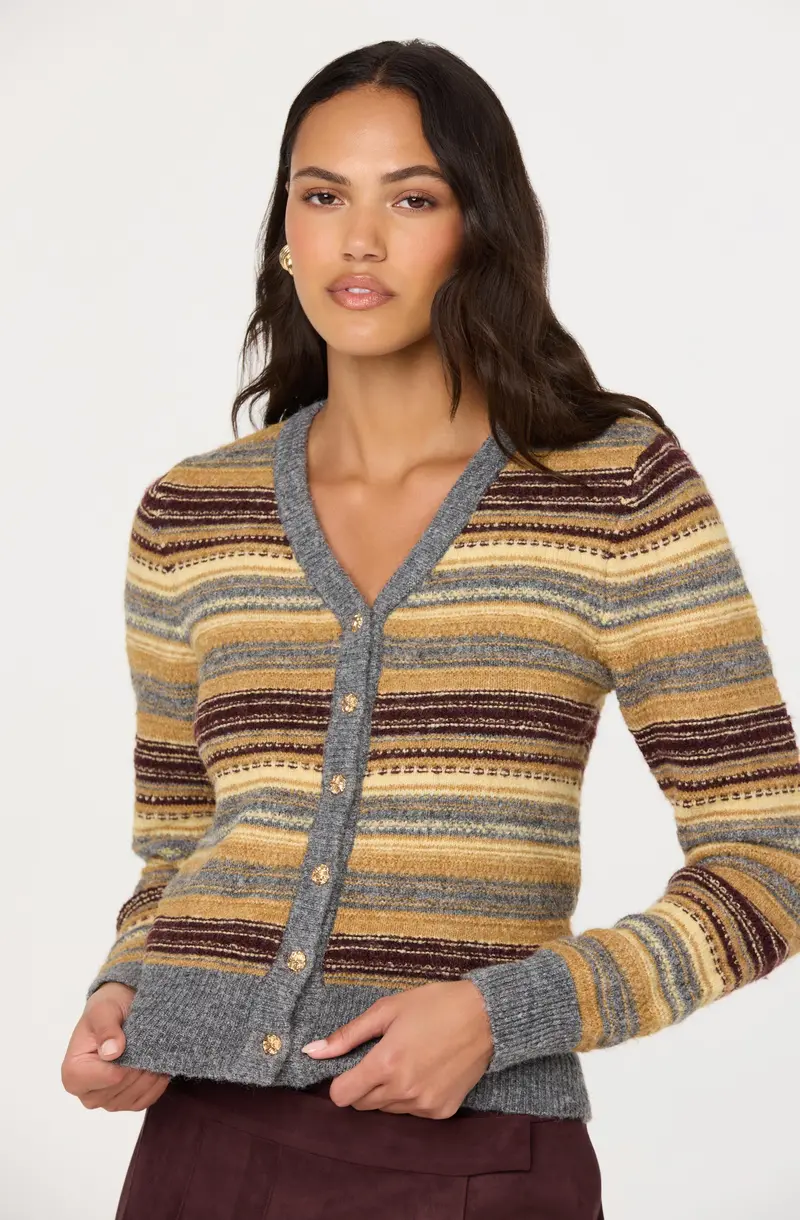 August Striped V-Neck Open-Front Cardigan