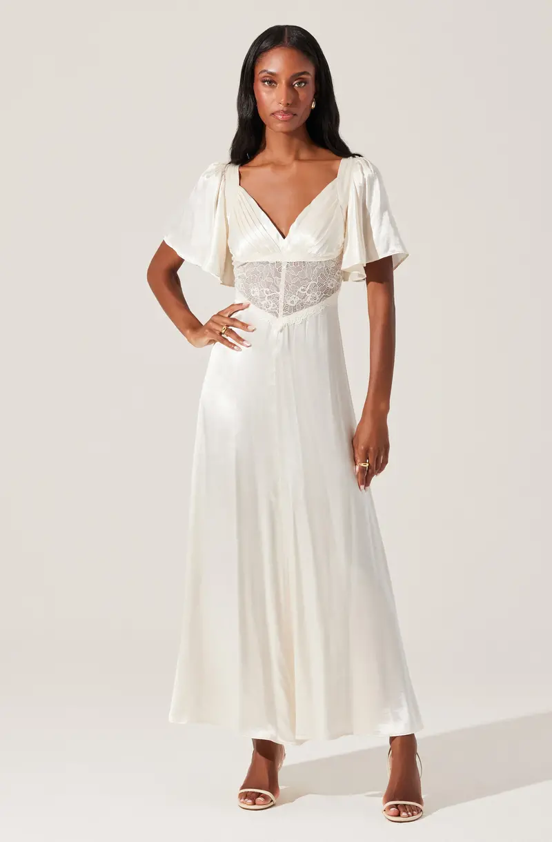 Aurelia Satin Midi Dress with V-Neck
