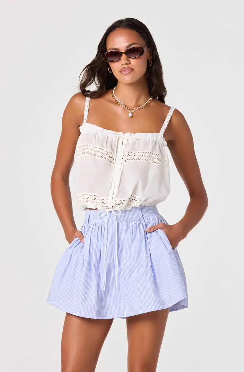 Barbara Striped Skort with High-Rise Gathered Waist