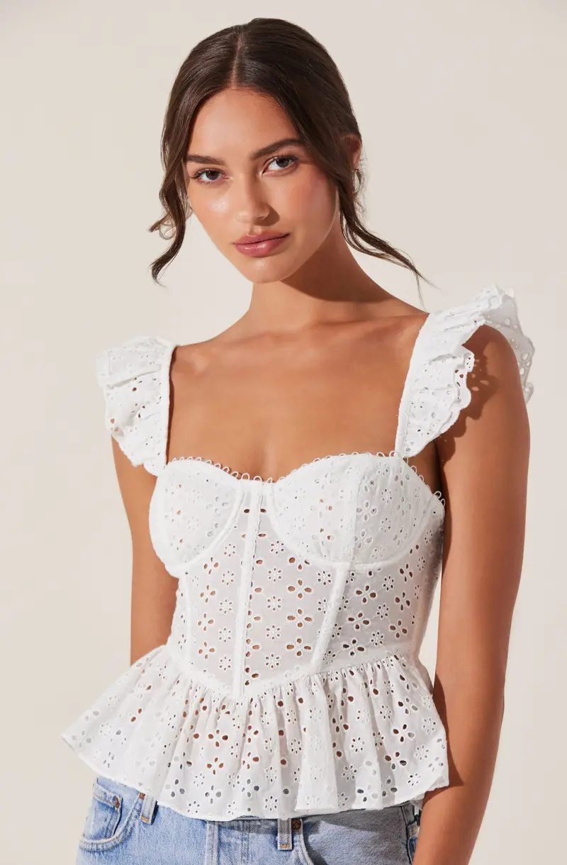 Baylin Eyelet Peplum Corset-Style Top