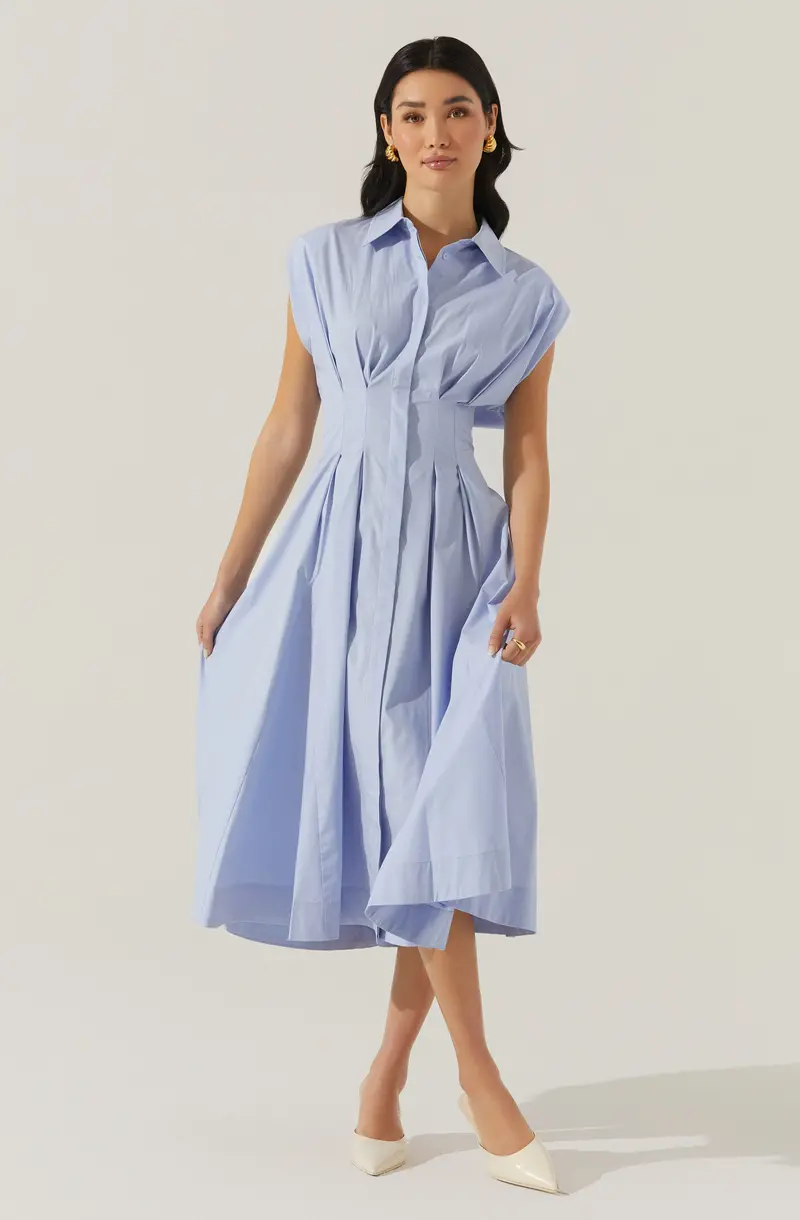 Beckett Pleated Dress with Tapered Waist