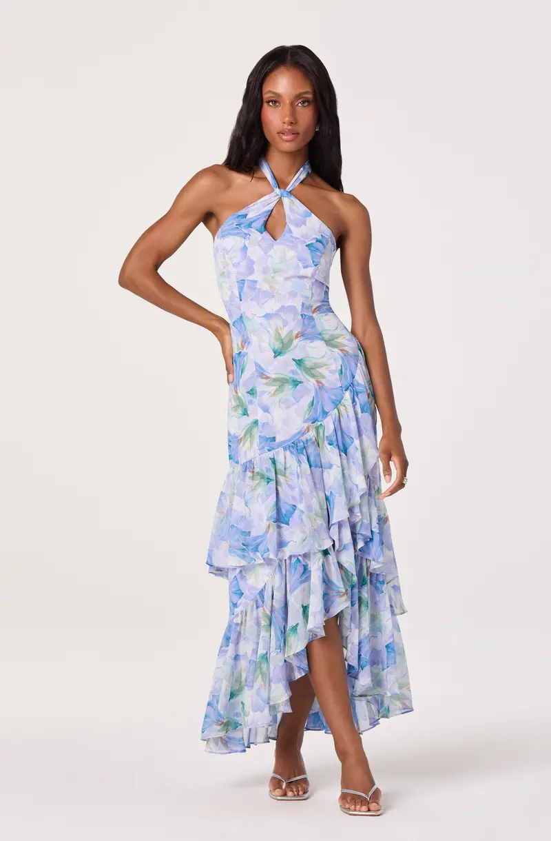 Bethina Floral Halter Dress with High-Low Hem