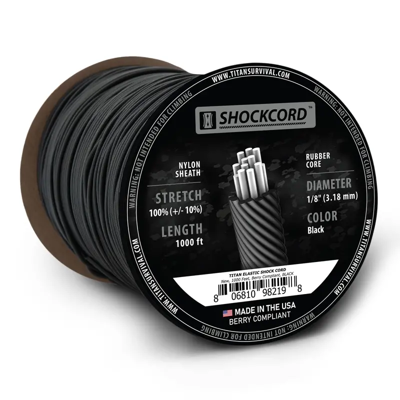 Black Shock Cord – 1/8″ x 1000 ft