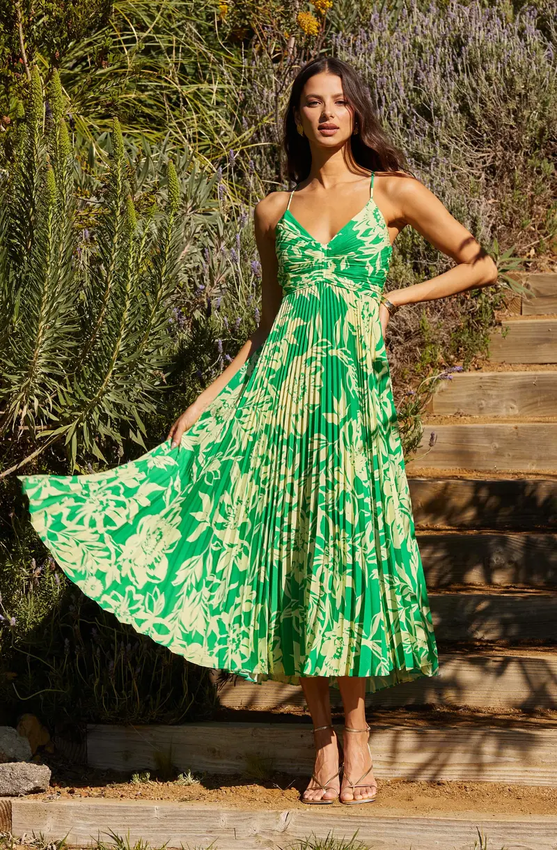 Blythe Floral Plissé Midi Dress