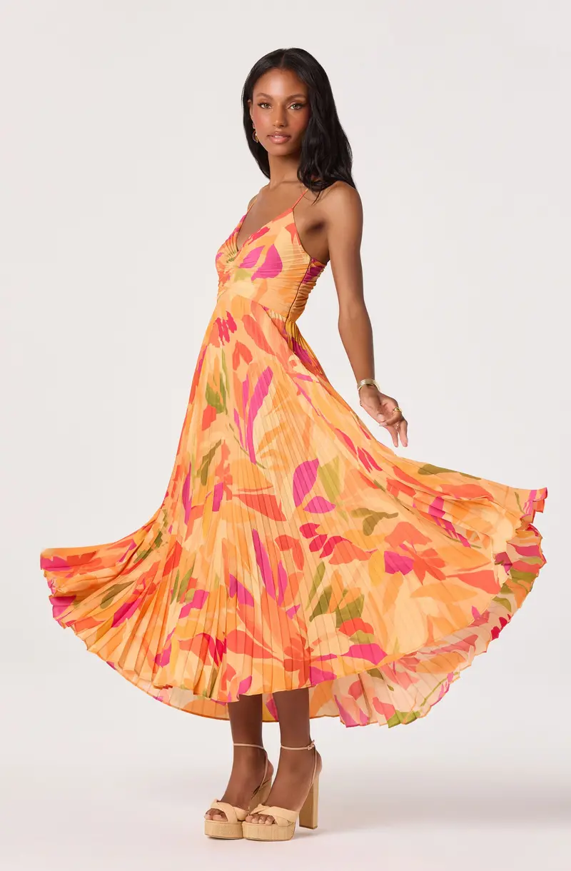 Blythe Plisse Floral Midi Dress