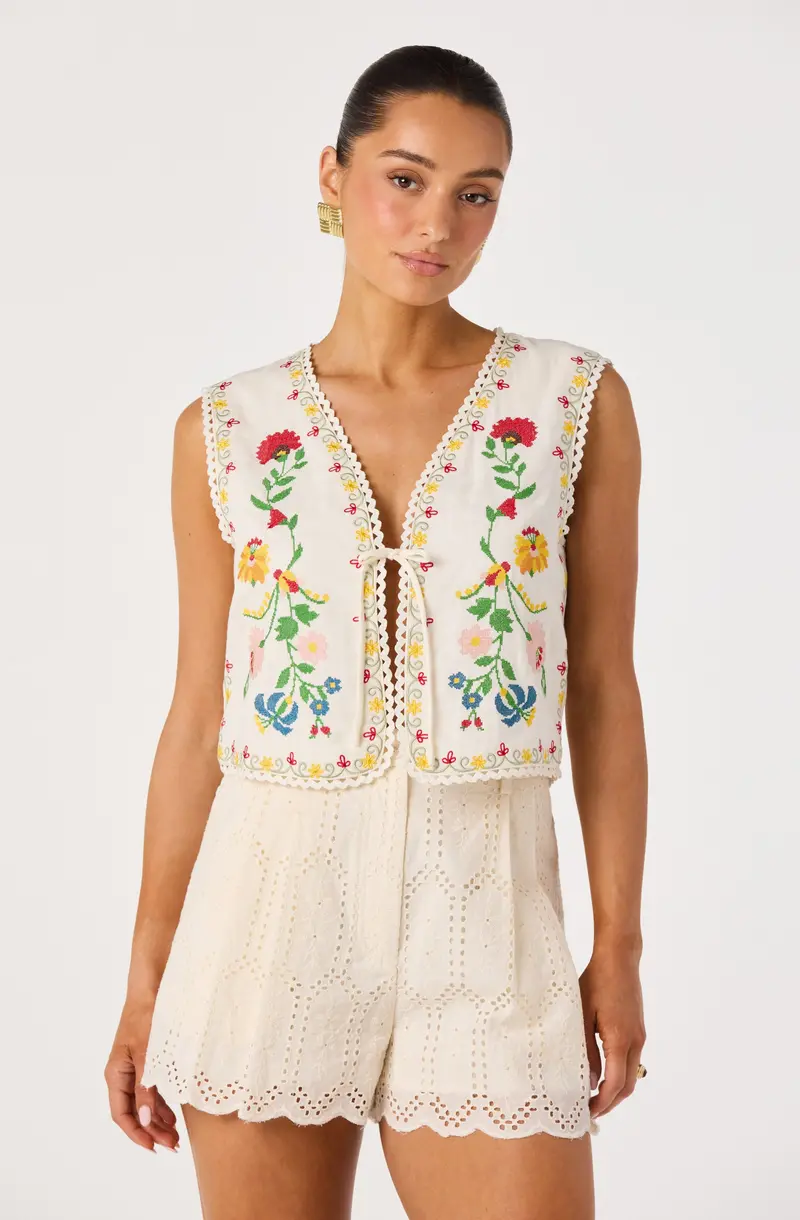 Boho Floral Embroidered Vest – Amina