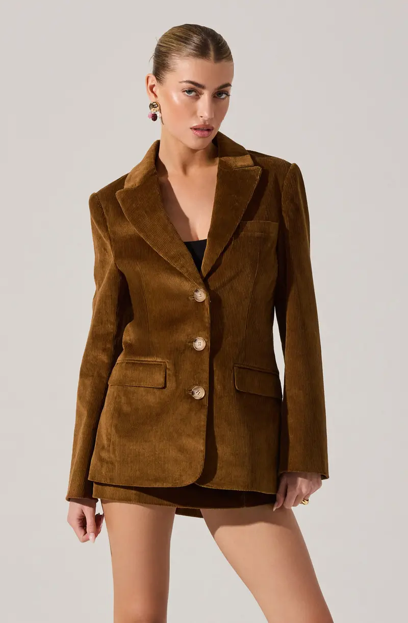 Boyfriend-Style Corduroy Blazer with Relaxed Silhouette