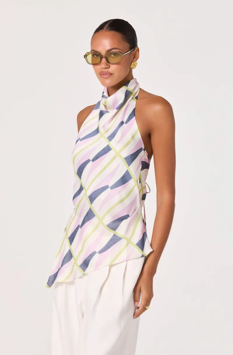 Bristol Halter Top with Floral Print & Cowl Neck – Soft Draped Silhouette