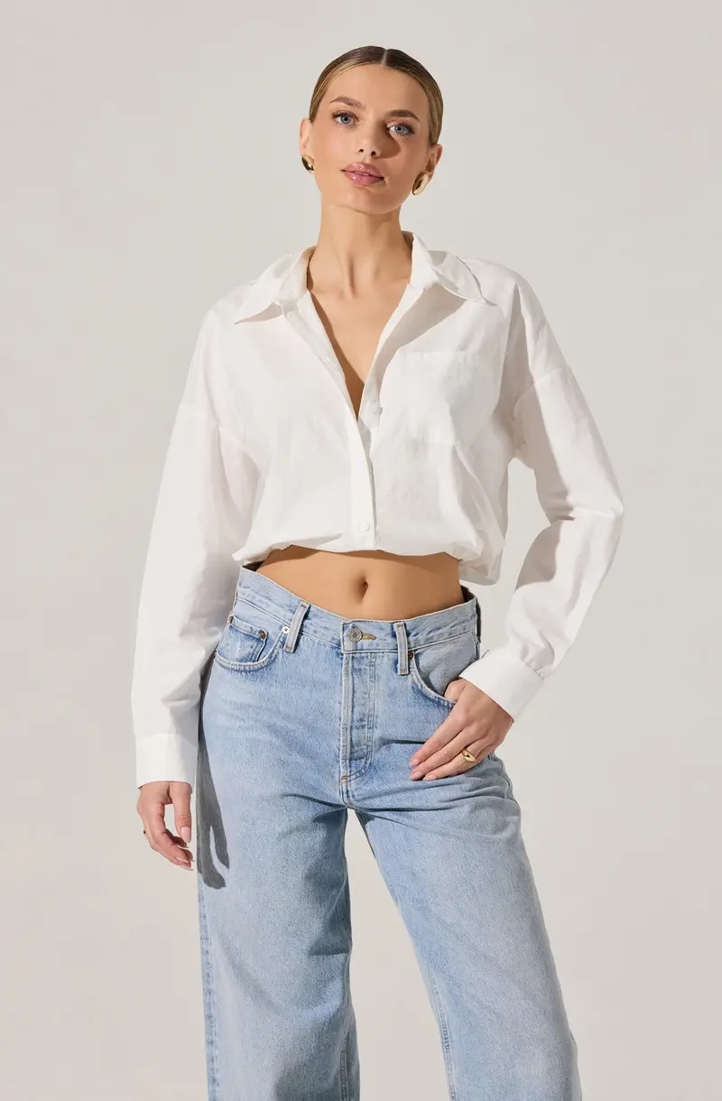 Bubble-Hem Cropped Poplin Shirt