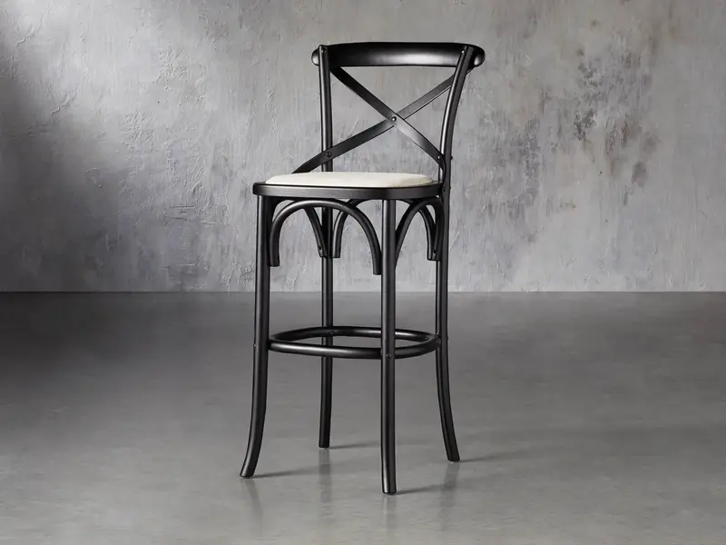 Cadence Linen-Natural Seat Barstool in Matte Black