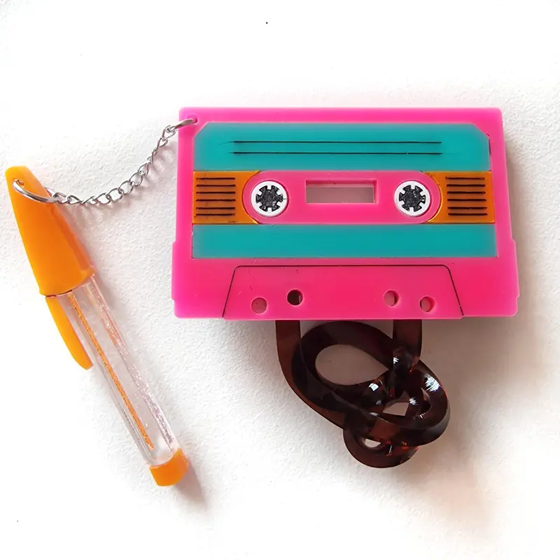 Cassette Tape and Ballpoint Pen Brooch