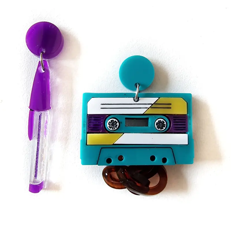 Cassette Tape and Ballpoint Pen Climber Earrings