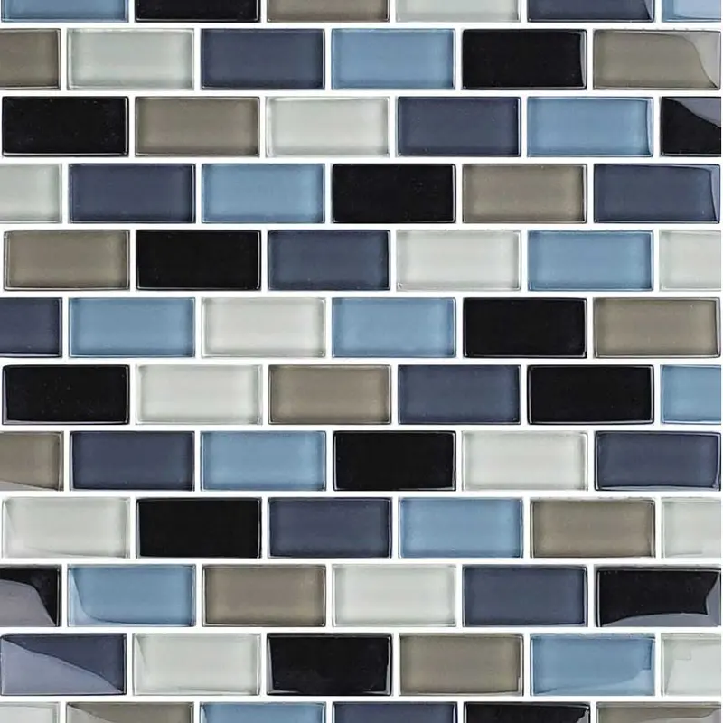 Charcoal Gray Taupe Blend 1×2 Glass Mosaic Tile – Neutral Metallic Accent Tile
