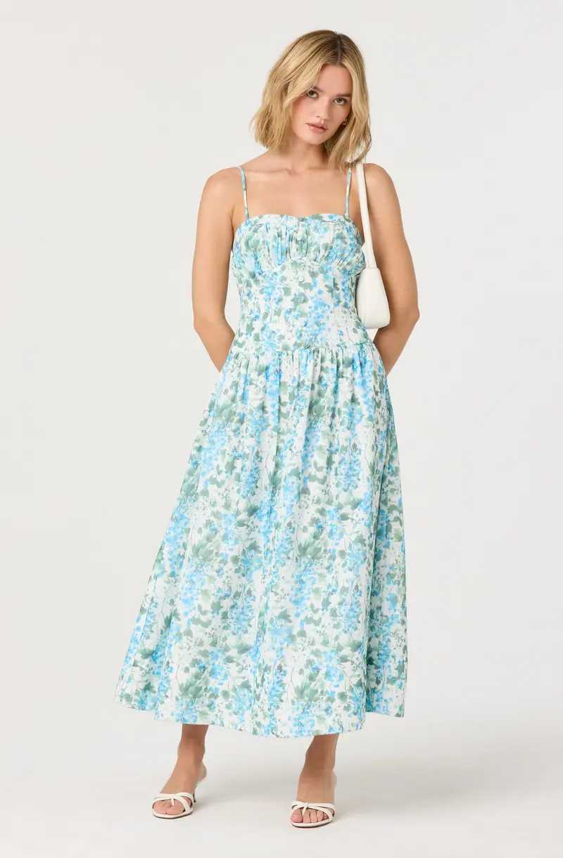 Charming Capria Pleated Milkmaid Midi Dress