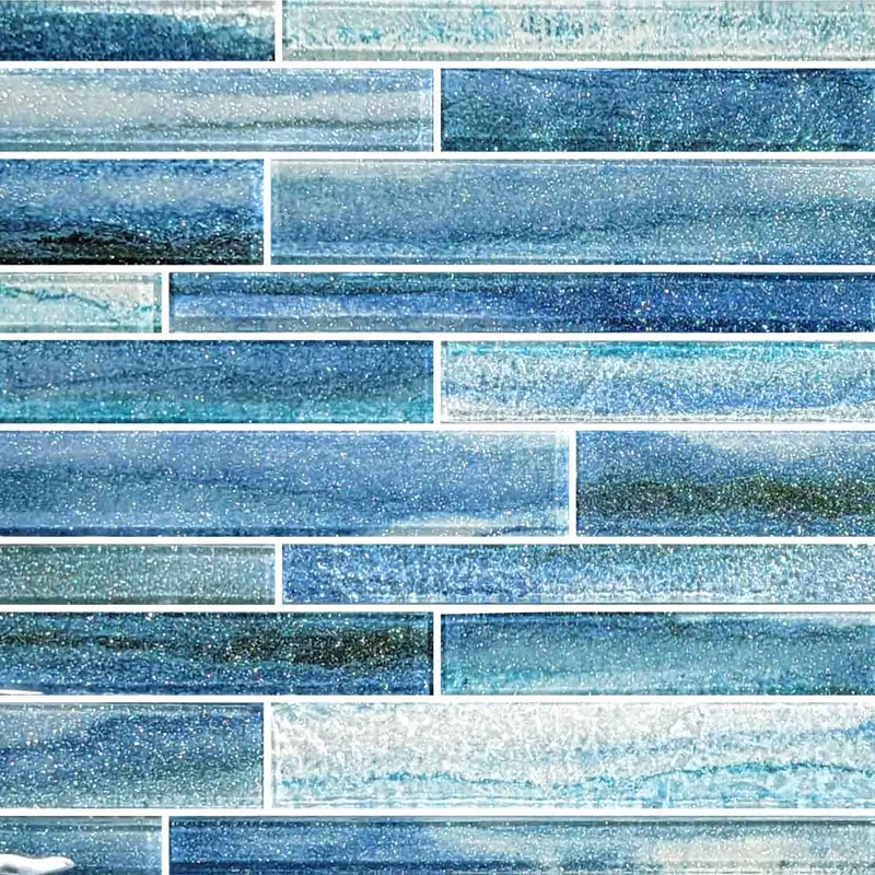 Coastal Sands Tidal Blue Mixed-Size Glass Mosaic Tile for Beachy Pool Accents