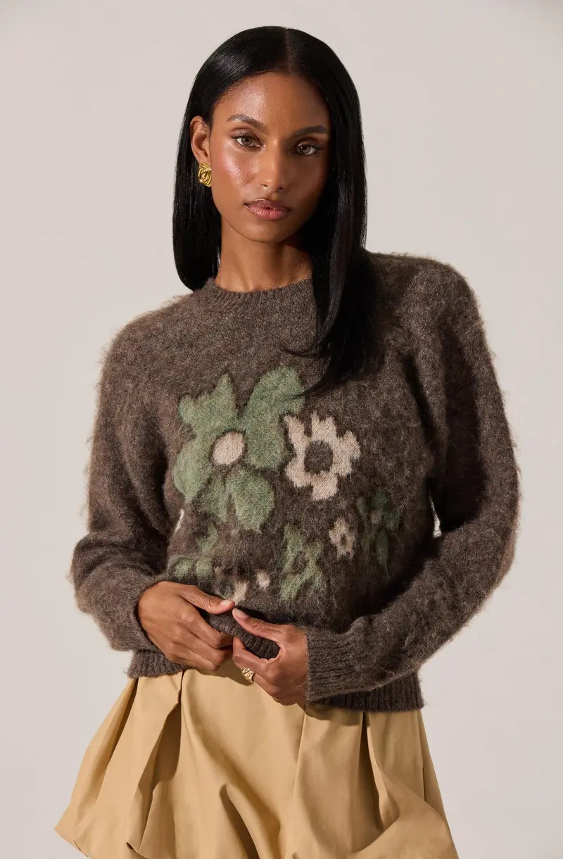 Conetta Floral-Print Brushed Knit Sweater