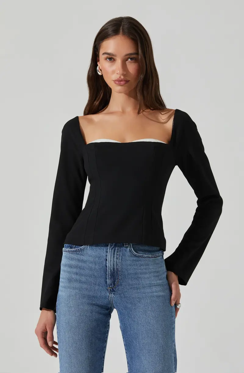 Contrast-Panels Peekaboo Sleeve Top
