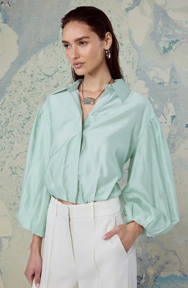 Cordey Poet-Style Top with Balloon Sleeves and Collar