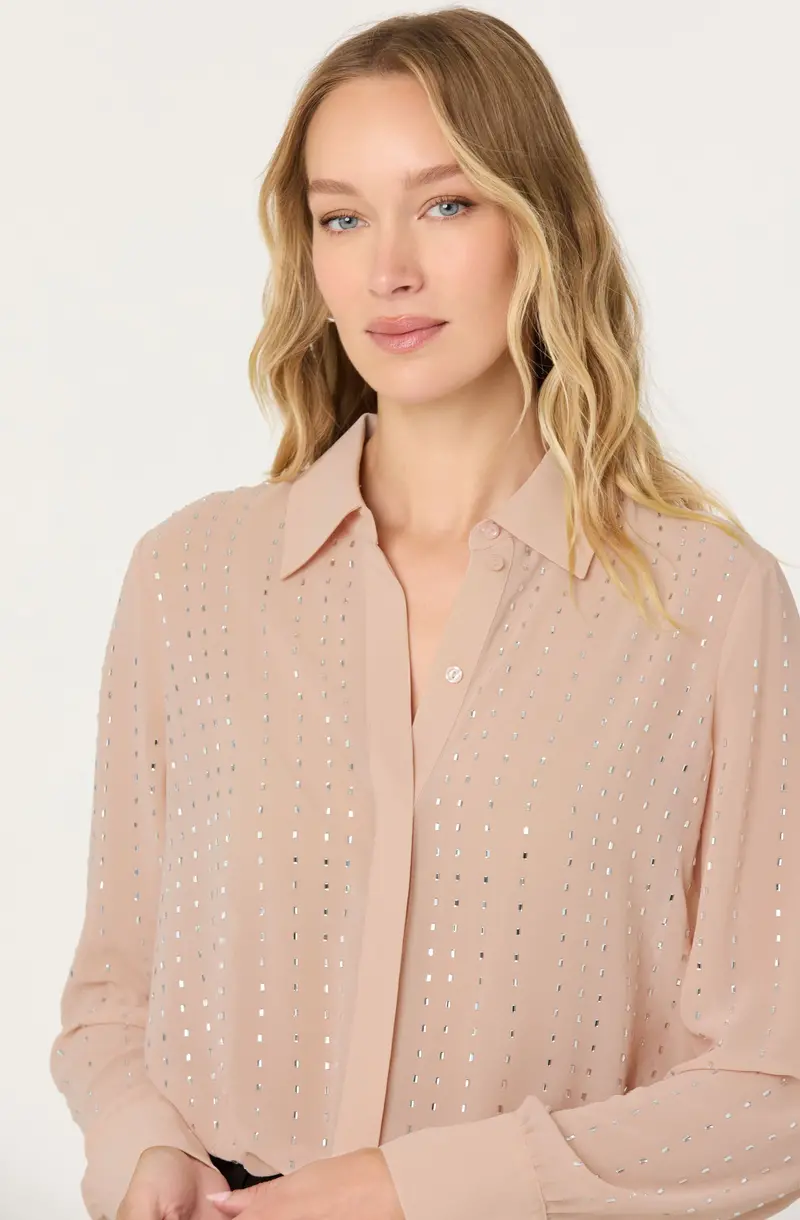 Cristal Semi-Sheer Rhinestone-Decorated Shirt