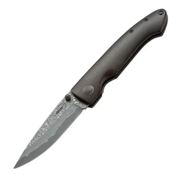 Damascus Gent I Folding Knife with Dark Ebony Handle and Damascus Steel Blade