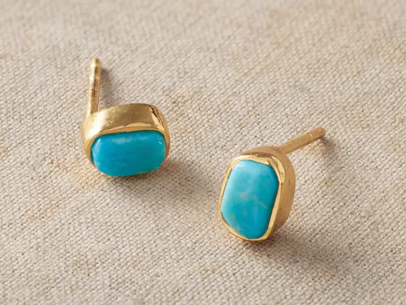 Darian Turquoise Bezel Stud Earrings – Hand-Set Stone Accent Pair