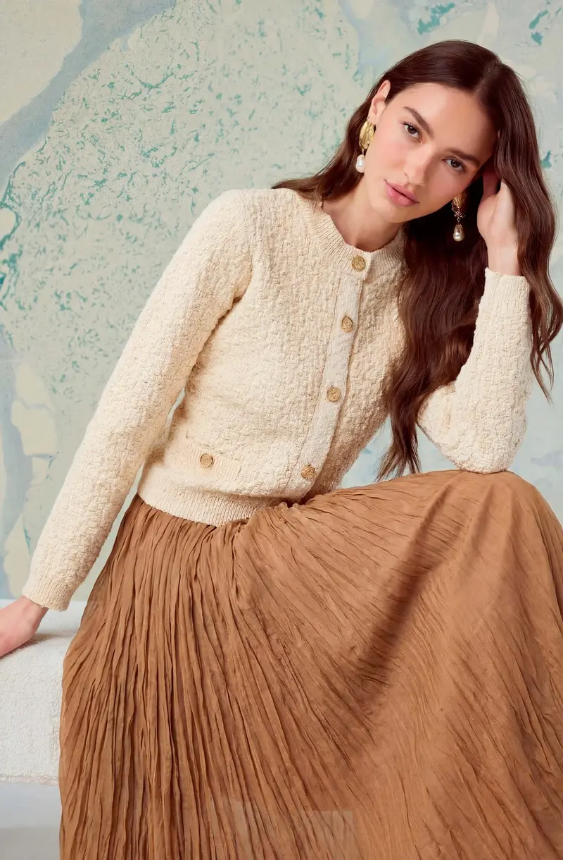 Darthy Textured Knit Jacket with Crest Embellishment