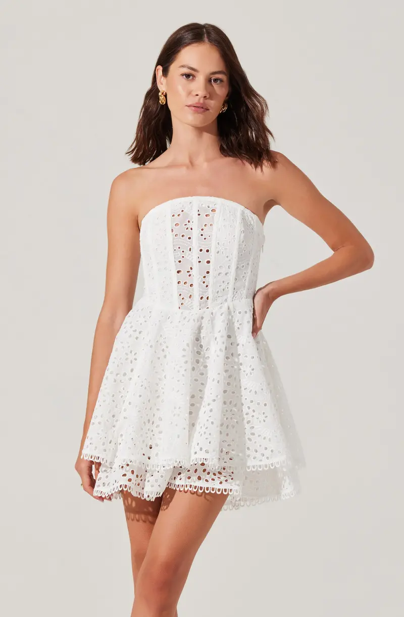 Deasia Strapless Eyelet-Trimmed Mini Dress