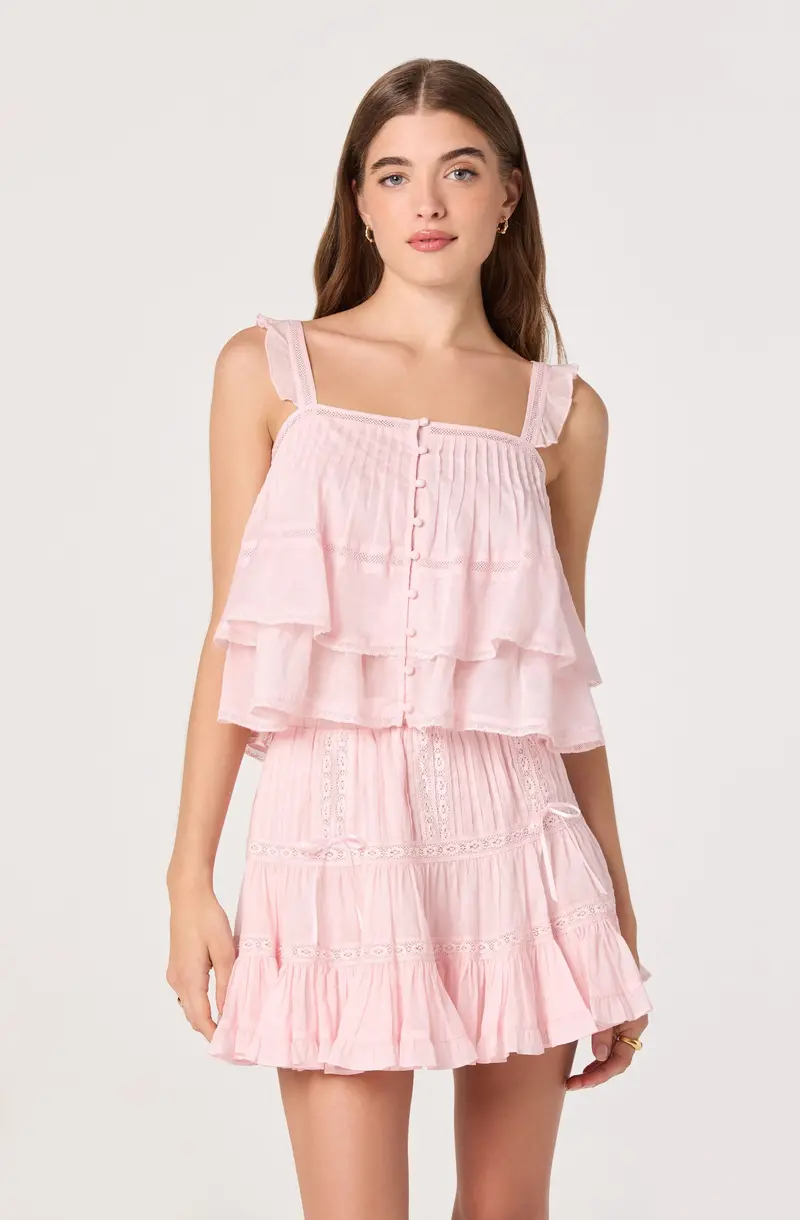 Delia Tiered Mini Skirt Featuring Playful Ruffle Layers