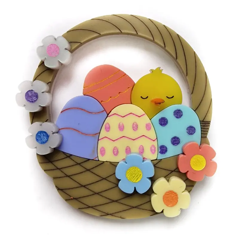 Easter Basket with Chick and Eggs Brooch