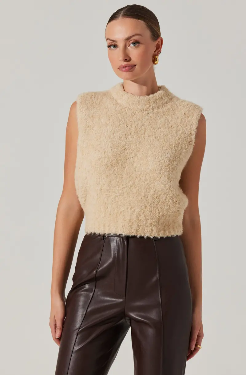 Edlyn Bouclé Mock-Neck Cropped Sweater