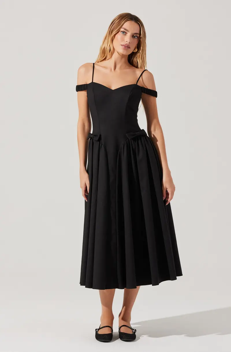 Effortless Elvinia Off-Shoulder Midi Dress