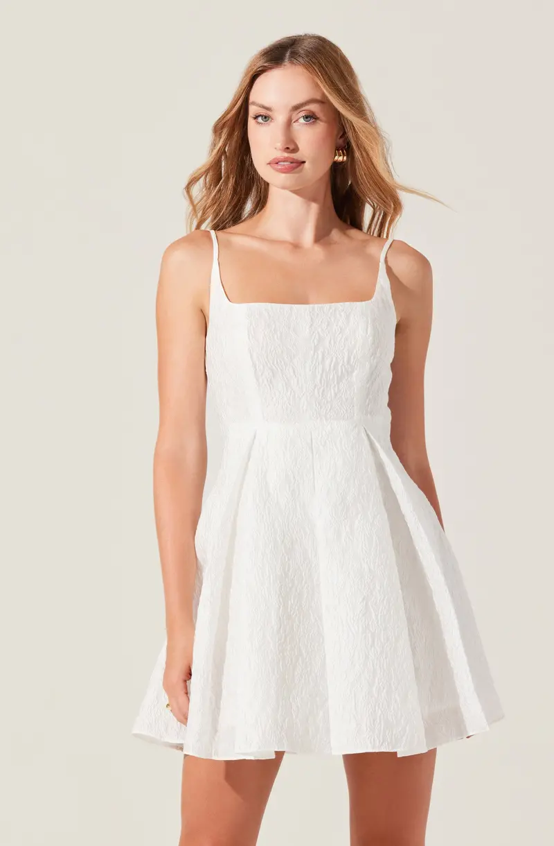 Ellie Jacquard Mini Dress with Fluted Pleats