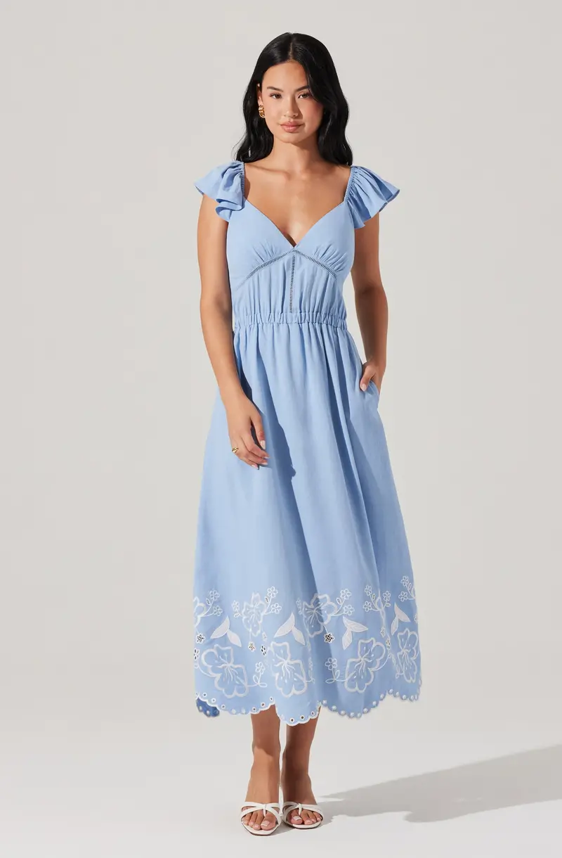 Embroidered Floral Trim Midi Dress – Odeletta