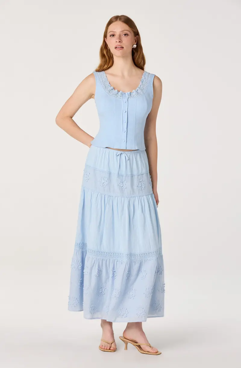 Embroidered Midi Skirt by Gwyn