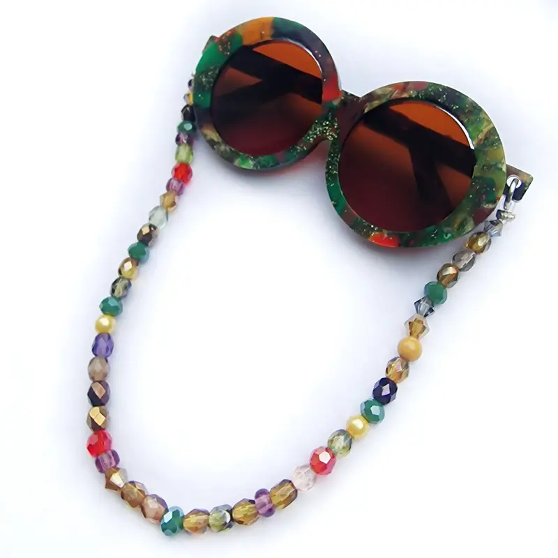 Eyeglasses Brooch with Chain – Recycled Acrylic in Autumn Tones